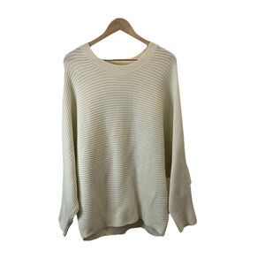 Womens Cream Ribbed Dolman Sleeve Sweater Top Size XL Oversized Boxy